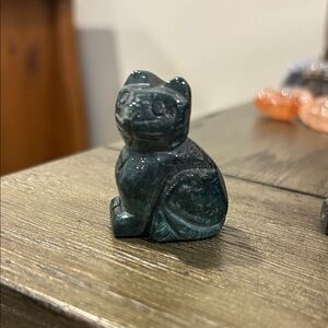 Deep Teal Green Ocean Jasper Cat Figurine